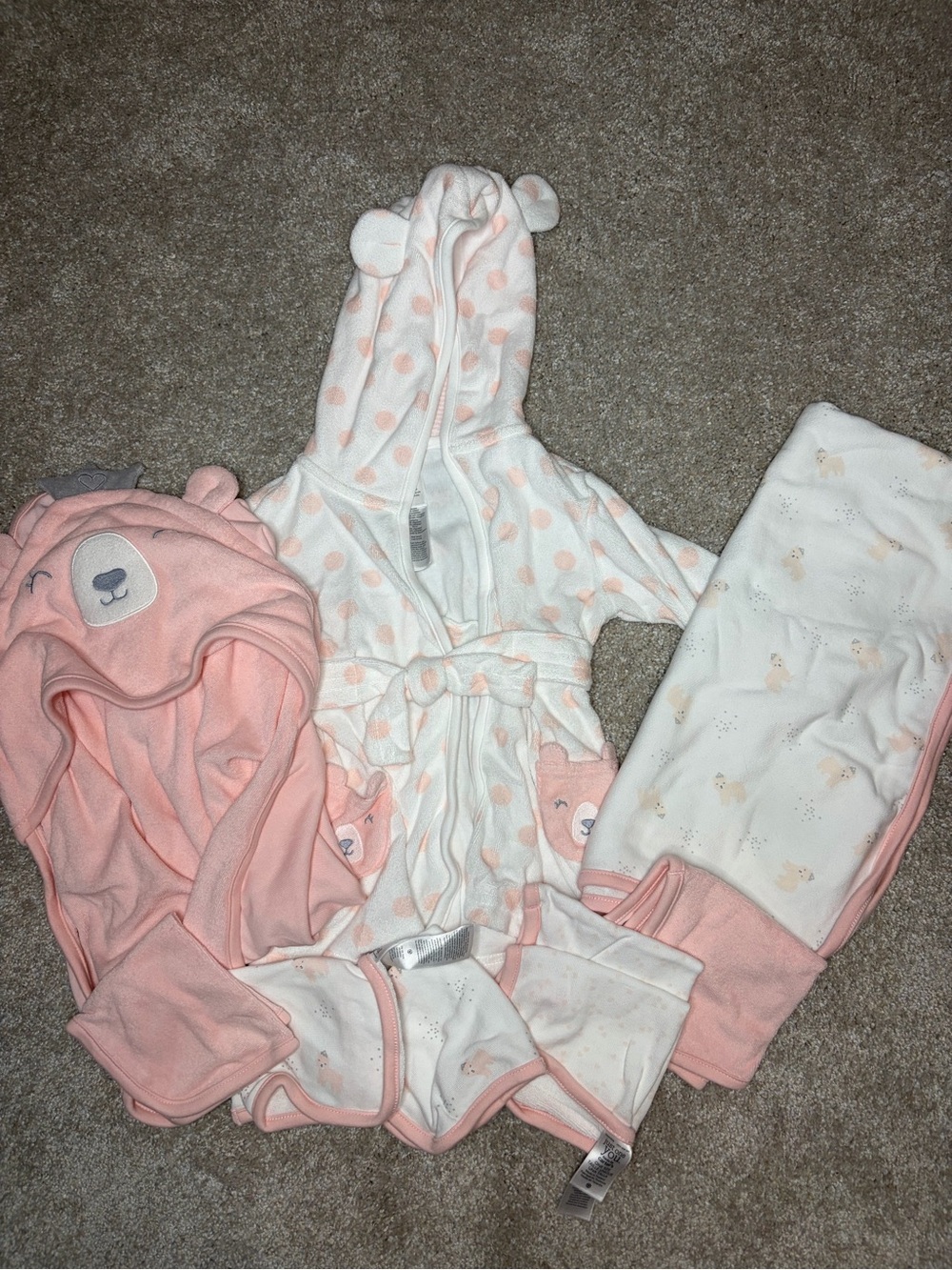 Baby Bear Hooded Robe & Towel Set - Pink and Cream Polka Dot